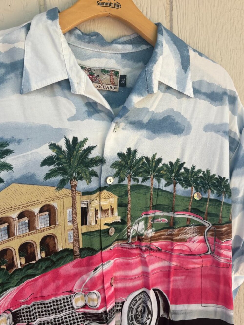 Vintage Tori Richard Button Up Shirt Men's XL Graphic Print Car Beach Vacation - Picture 2 of 8